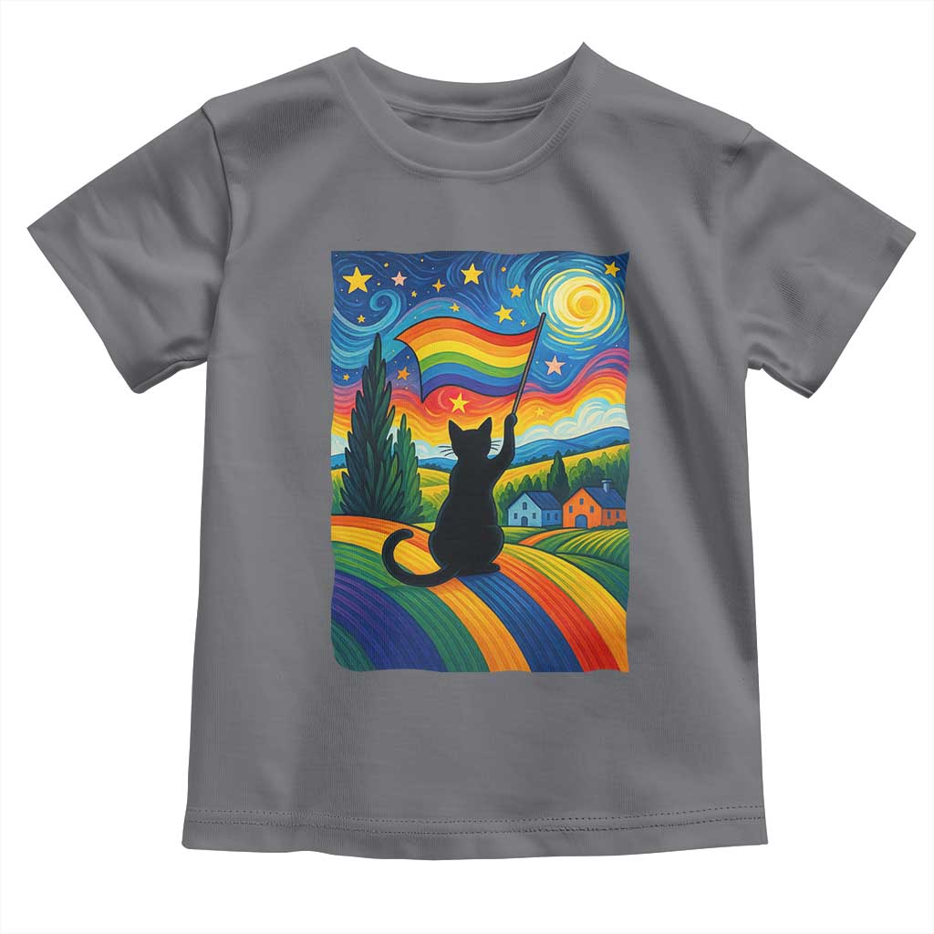 Whimsical Black Cat Pride Flag Toddler T Shirt Colorful LGBTQ Rainbow TS02 Charcoal Print Your Wear