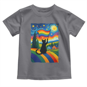Whimsical Black Cat Pride Flag Toddler T Shirt Colorful LGBTQ Rainbow TS02 Charcoal Print Your Wear