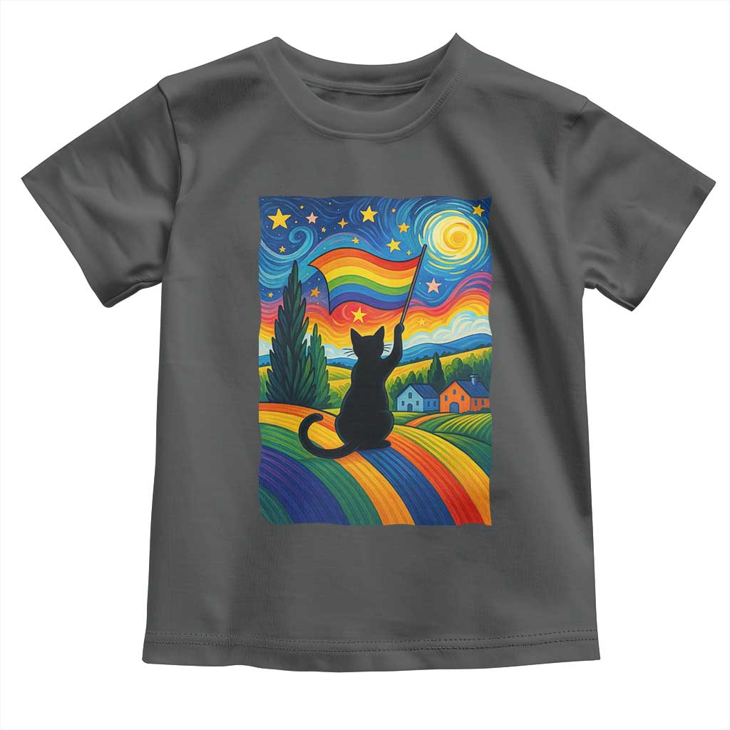 Whimsical Black Cat Pride Flag Toddler T Shirt Colorful LGBTQ Rainbow TS02 Dark Heather Print Your Wear