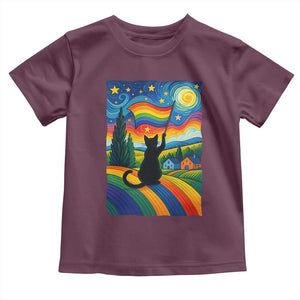 Whimsical Black Cat Pride Flag Toddler T Shirt Colorful LGBTQ Rainbow TS02 Maroon Print Your Wear