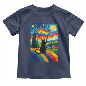 Whimsical Black Cat Pride Flag Toddler T Shirt Colorful LGBTQ Rainbow TS02 Navy Print Your Wear