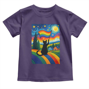 Whimsical Black Cat Pride Flag Toddler T Shirt Colorful LGBTQ Rainbow TS02 Purple Print Your Wear