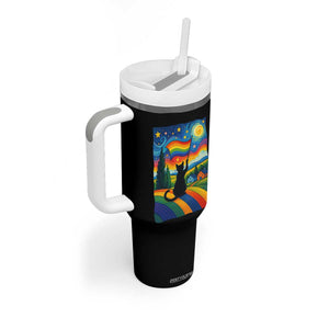 Whimsical Black Cat Pride Flag Tumbler With Handle Colorful LGBTQ Rainbow TS02 Print Your Wear