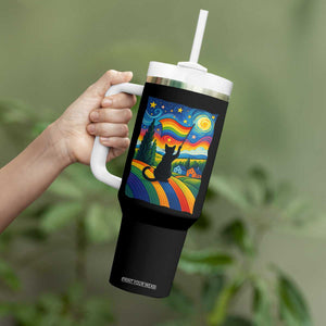 Whimsical Black Cat Pride Flag Tumbler With Handle Colorful LGBTQ Rainbow TS02 Print Your Wear