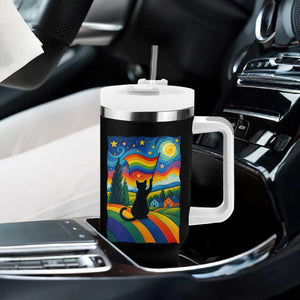 Whimsical Black Cat Pride Flag Tumbler With Handle Colorful LGBTQ Rainbow TS02 Print Your Wear