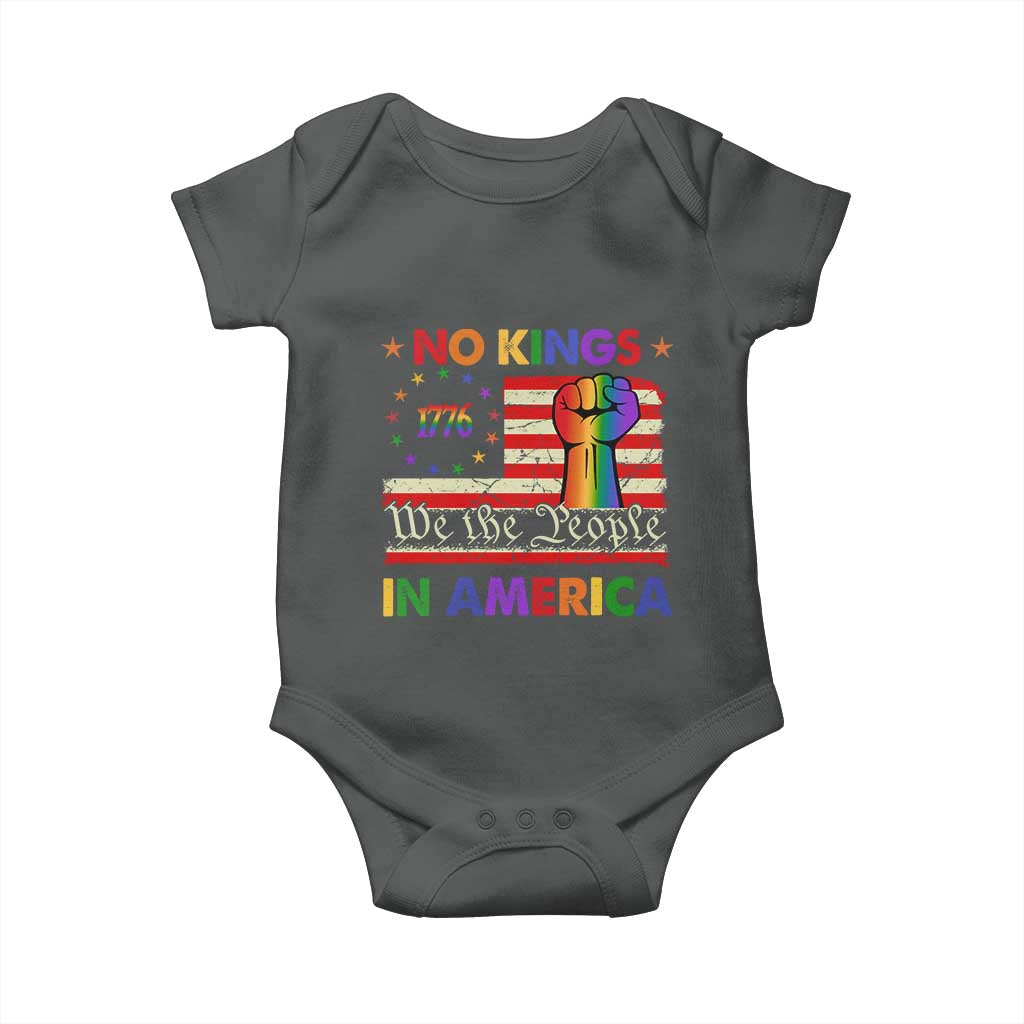 No Kings In America Rainbow Flag Baby Onesie TS02 Dark Heather Print Your Wear