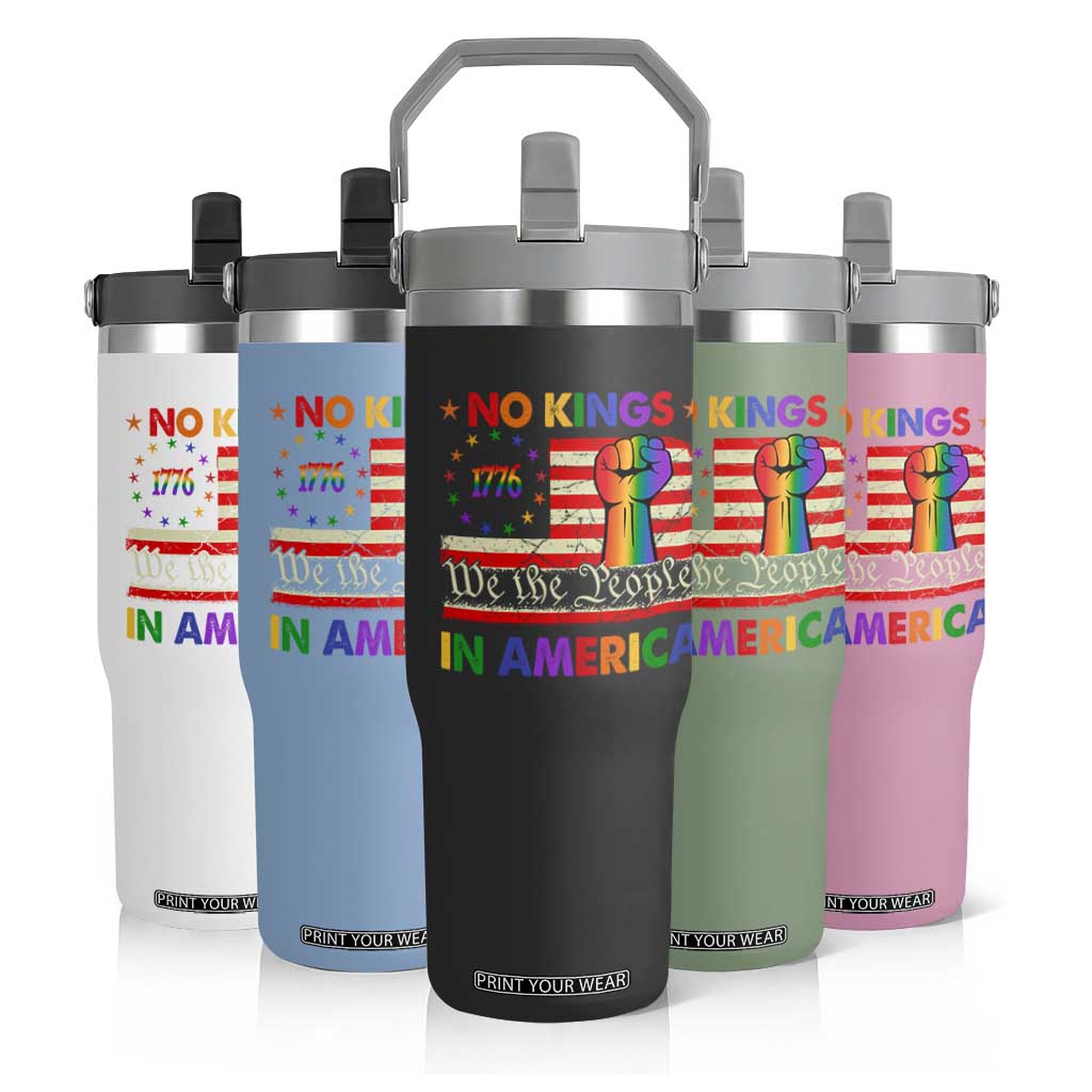 No Kings In America Rainbow Flag Flip Straw Tumbler TS02 Print Your Wear