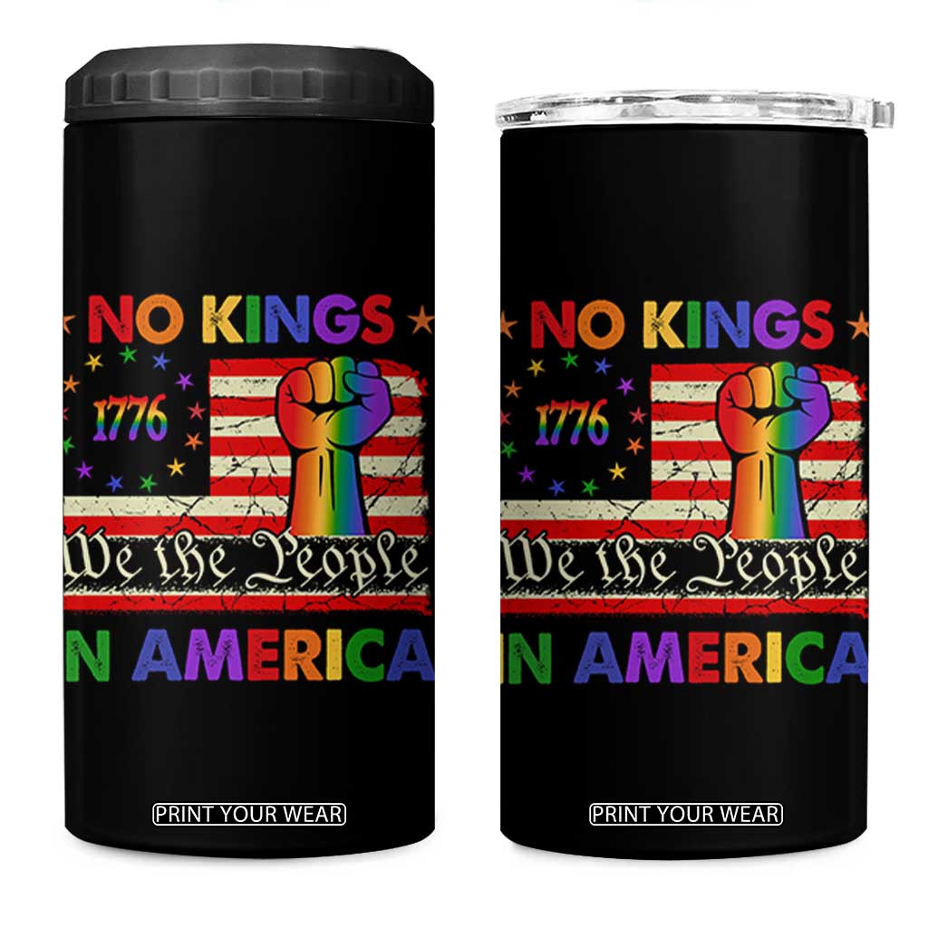 No Kings In America Rainbow Flag 4 in 1 Can Cooler Tumbler TS02 One Size: 16 oz Black Print Your Wear