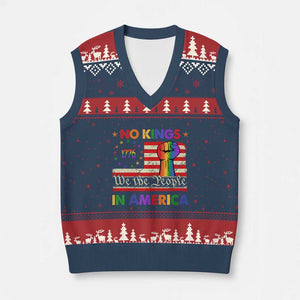 No Kings In America Rainbow Flag V-Neck Knit Sweater Vest TS02 Navy Red Print Your Wear