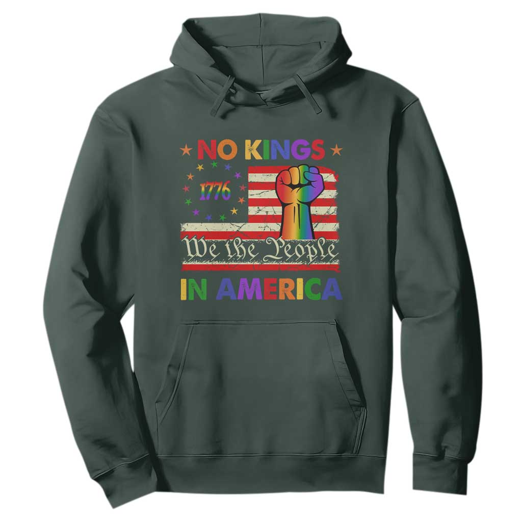 No Kings In America Rainbow Flag Hoodie TS02 Dark Forest Green Print Your Wear