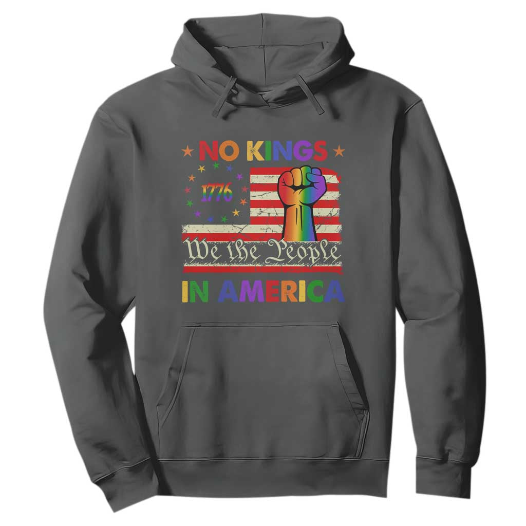 No Kings In America Rainbow Flag Hoodie TS02 Dark Heather Print Your Wear