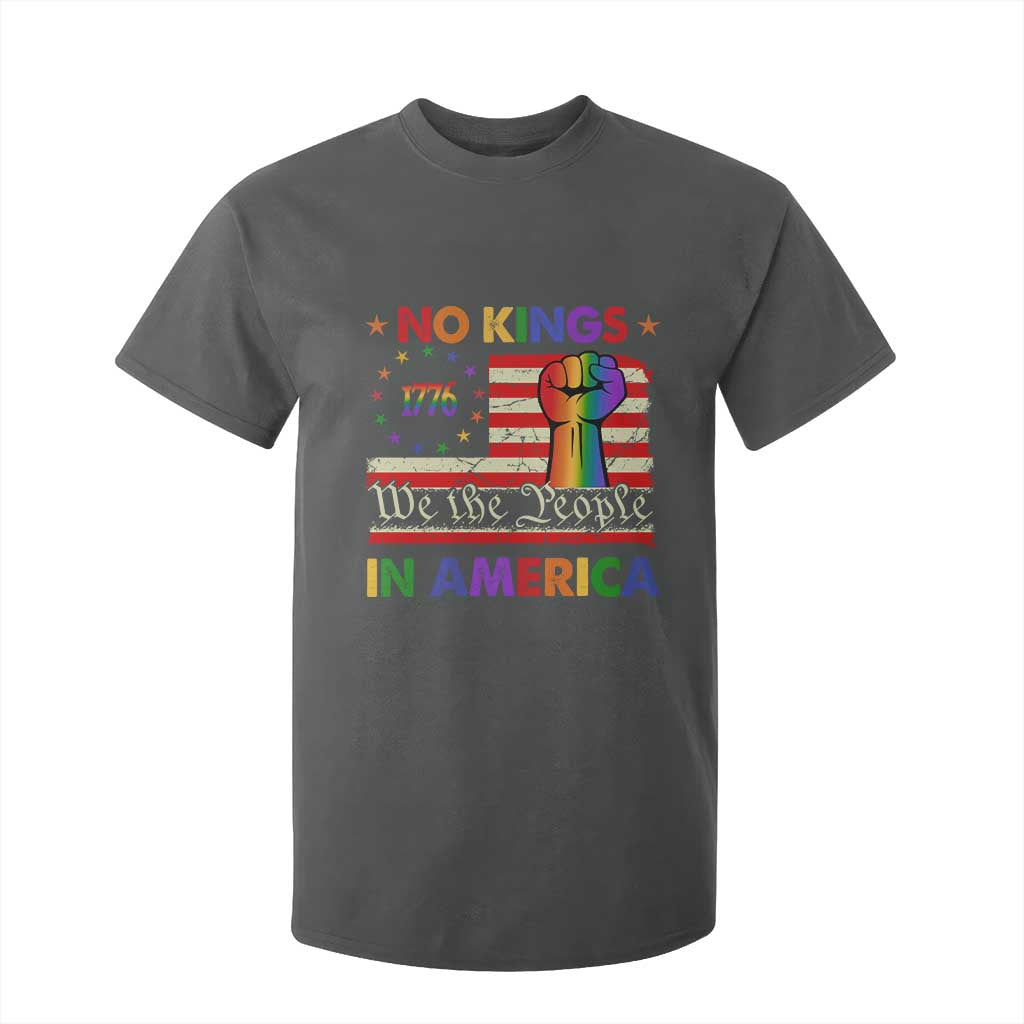No Kings In America Rainbow Flag T Shirt For Kid TS02 Dark Heather Print Your Wear