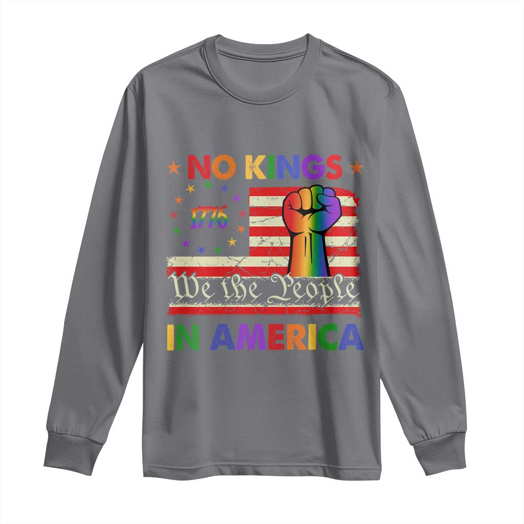No Kings In America Rainbow Flag Long Sleeve Shirt TS02 Charcoal Print Your Wear