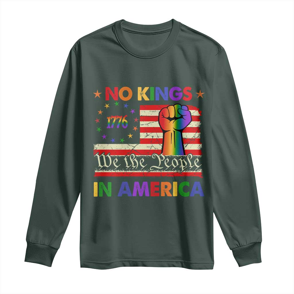 No Kings In America Rainbow Flag Long Sleeve Shirt TS02 Dark Forest Green Print Your Wear