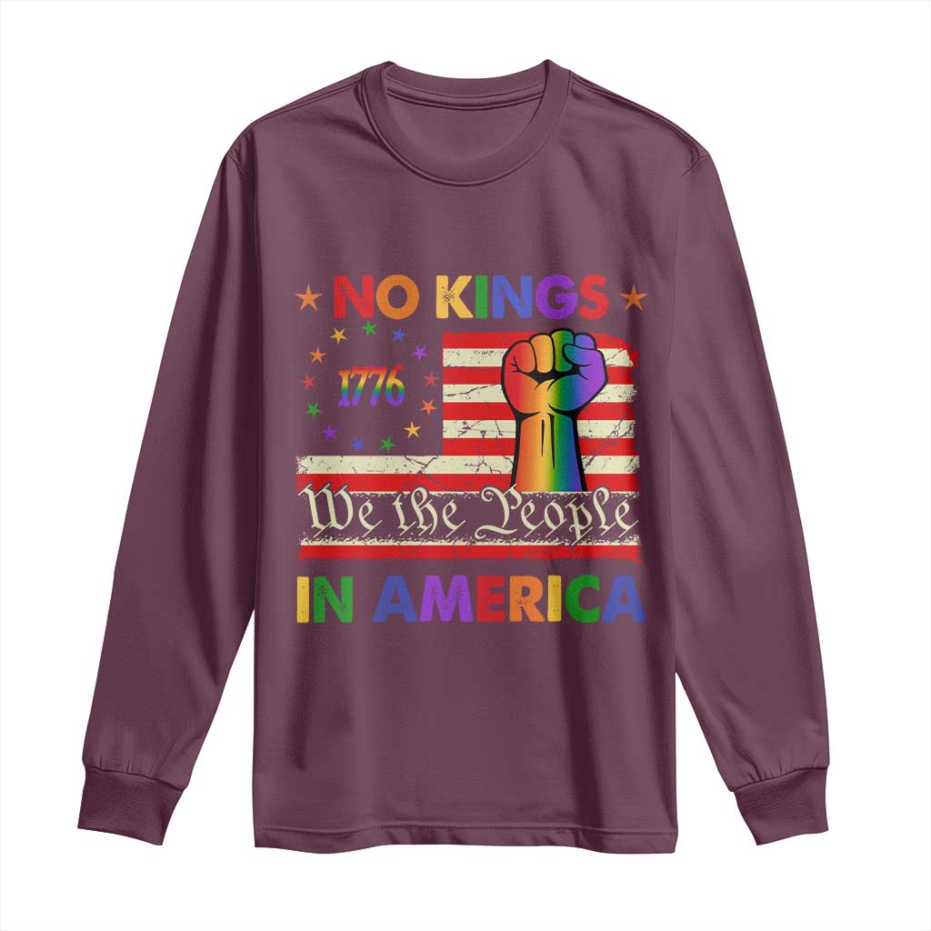 No Kings In America Rainbow Flag Long Sleeve Shirt TS02 Maroon Print Your Wear