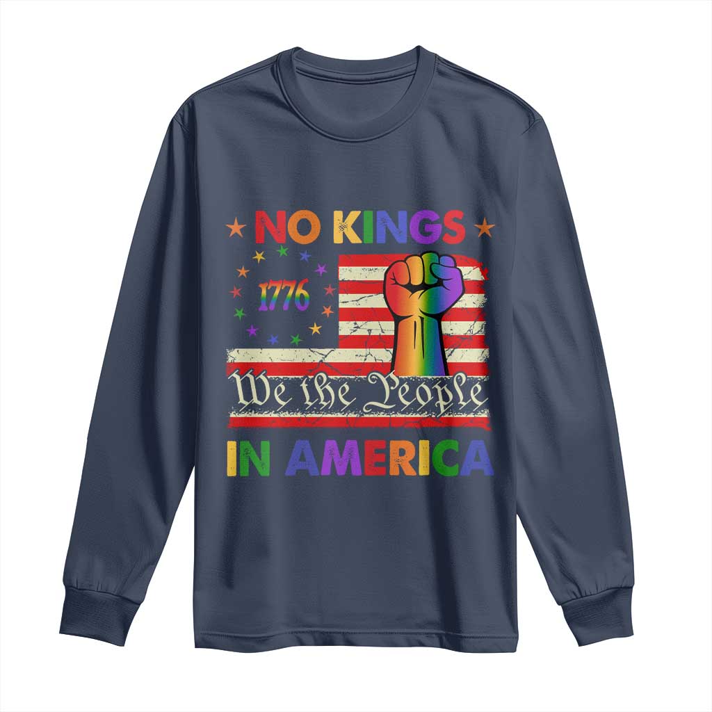 No Kings In America Rainbow Flag Long Sleeve Shirt TS02 Navy Print Your Wear