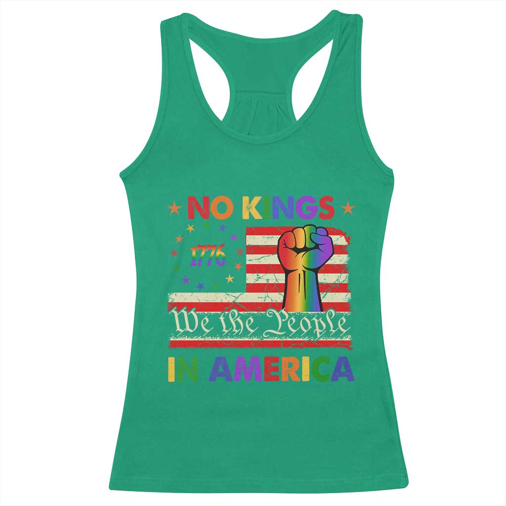 No Kings In America Rainbow Flag Racerback Tank Top TS02 Irish Green Print Your Wear