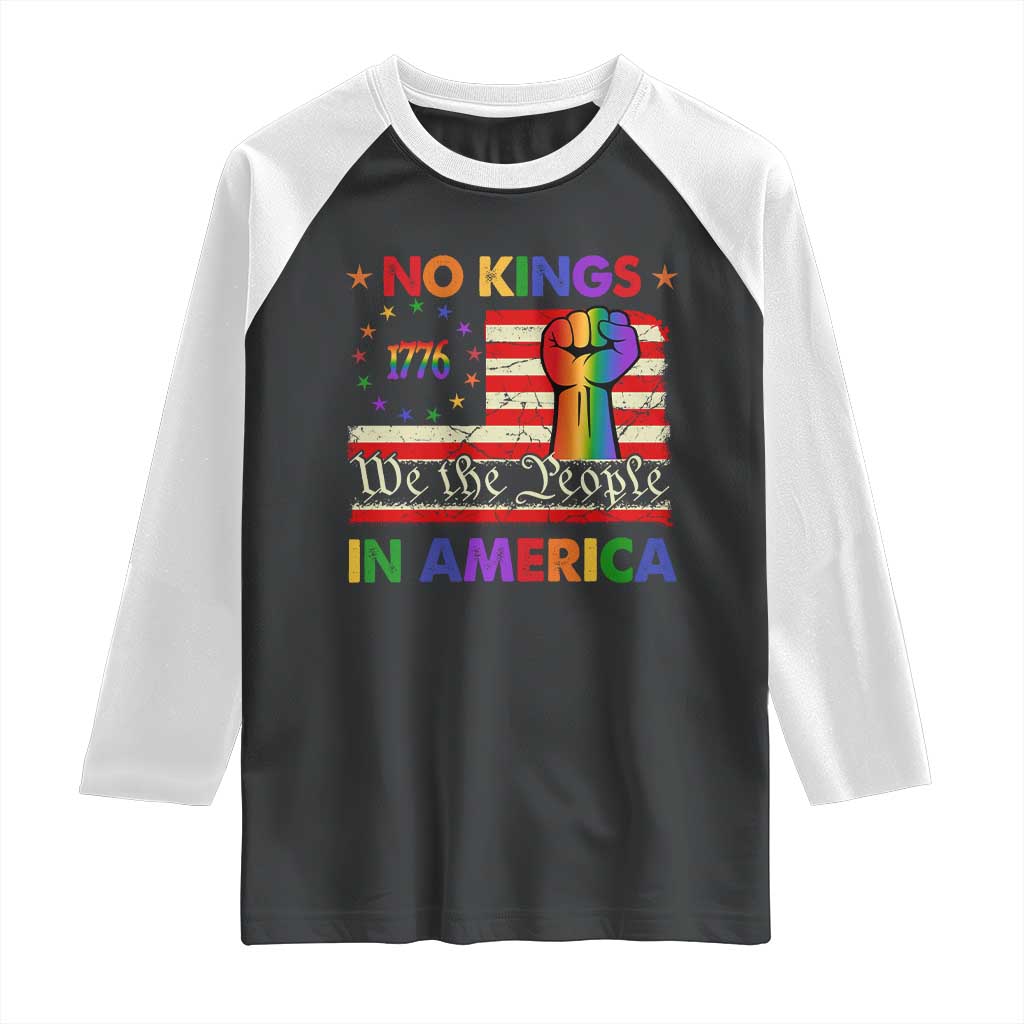 No Kings In America Rainbow Flag Raglan Shirt TS02 Black White Print Your Wear