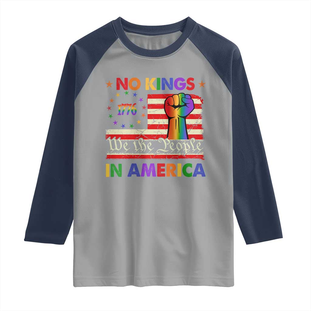 No Kings In America Rainbow Flag Raglan Shirt TS02 Sport Gray Navy Print Your Wear