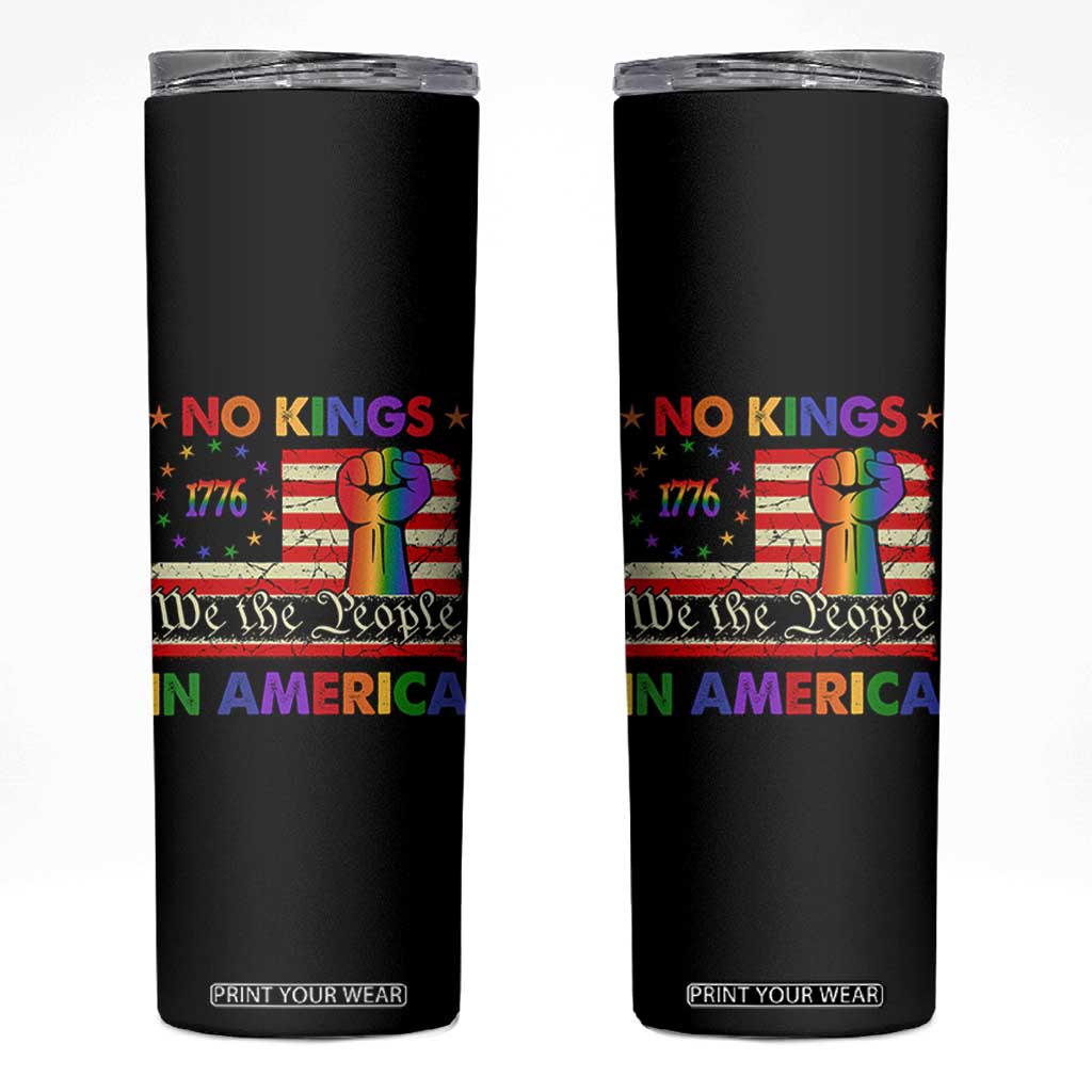 No Kings In America Rainbow Flag Skinny Tumbler TS02 Black Print Your Wear