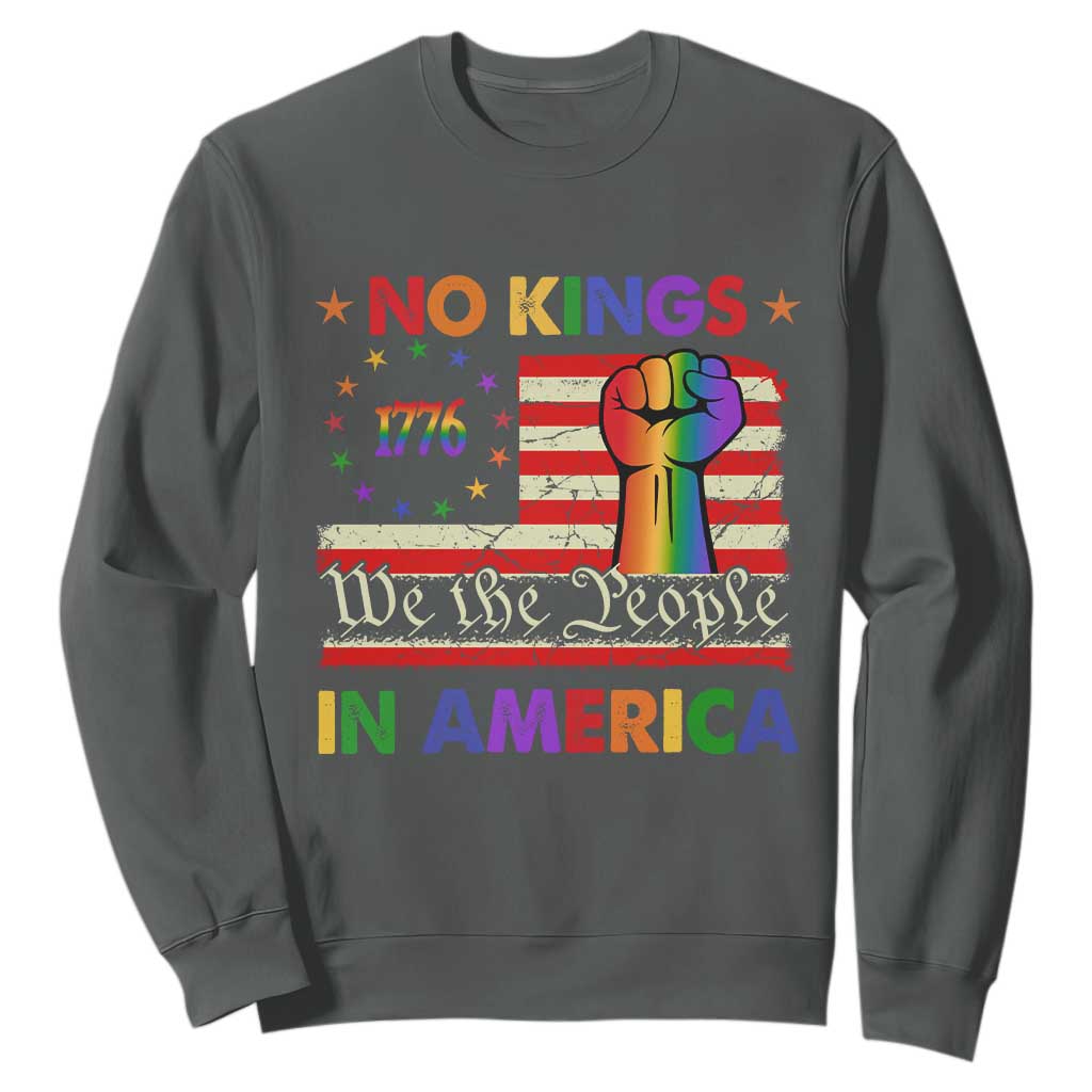 No Kings In America Rainbow Flag Sweatshirt TS02 Dark Heather Print Your Wear