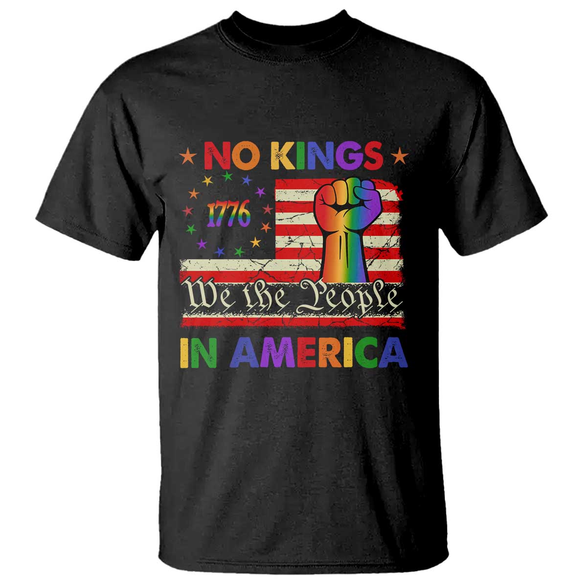 No Kings In America Rainbow Flag T Shirt TS02 Black Print Your Wear