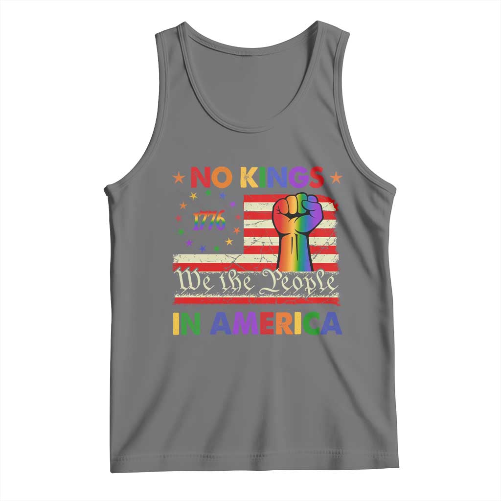 No Kings In America Rainbow Flag Tank Top TS02 Black Heather Print Your Wear