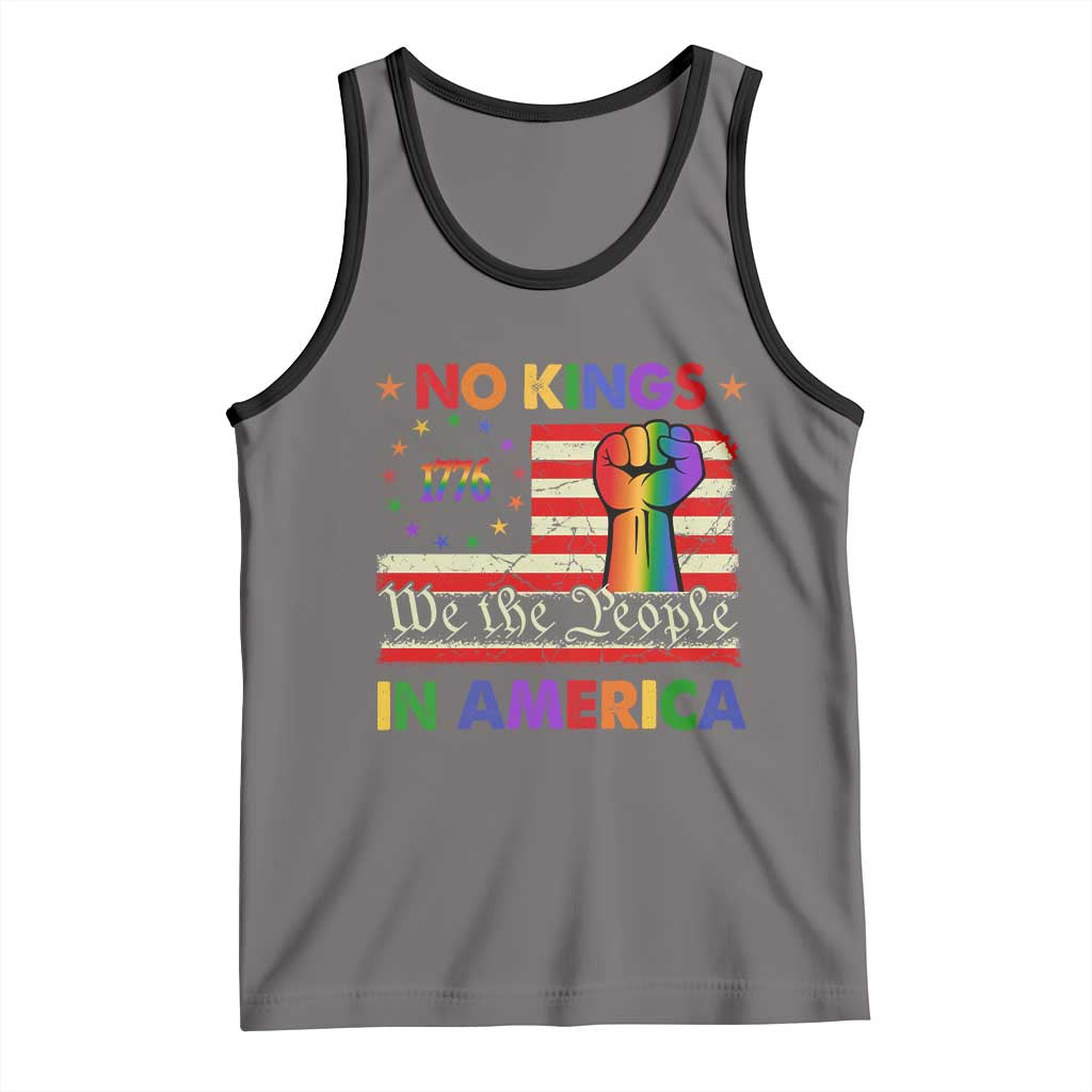 No Kings In America Rainbow Flag Tank Top TS02 Deep Heather Black Print Your Wear