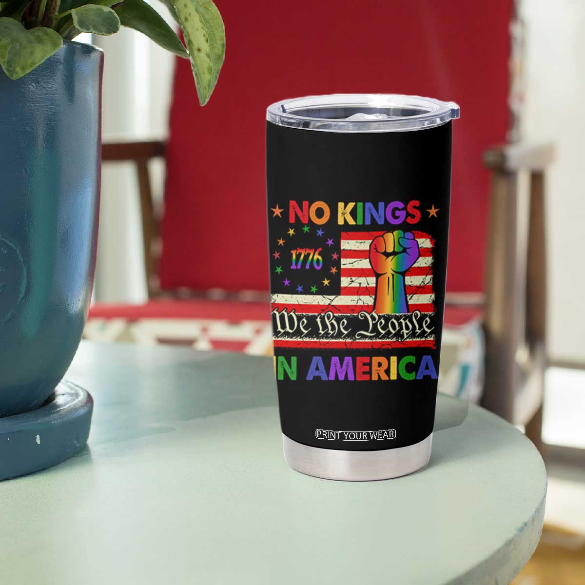 No Kings In America Rainbow Flag Tumbler Cup TS02 Print Your Wear