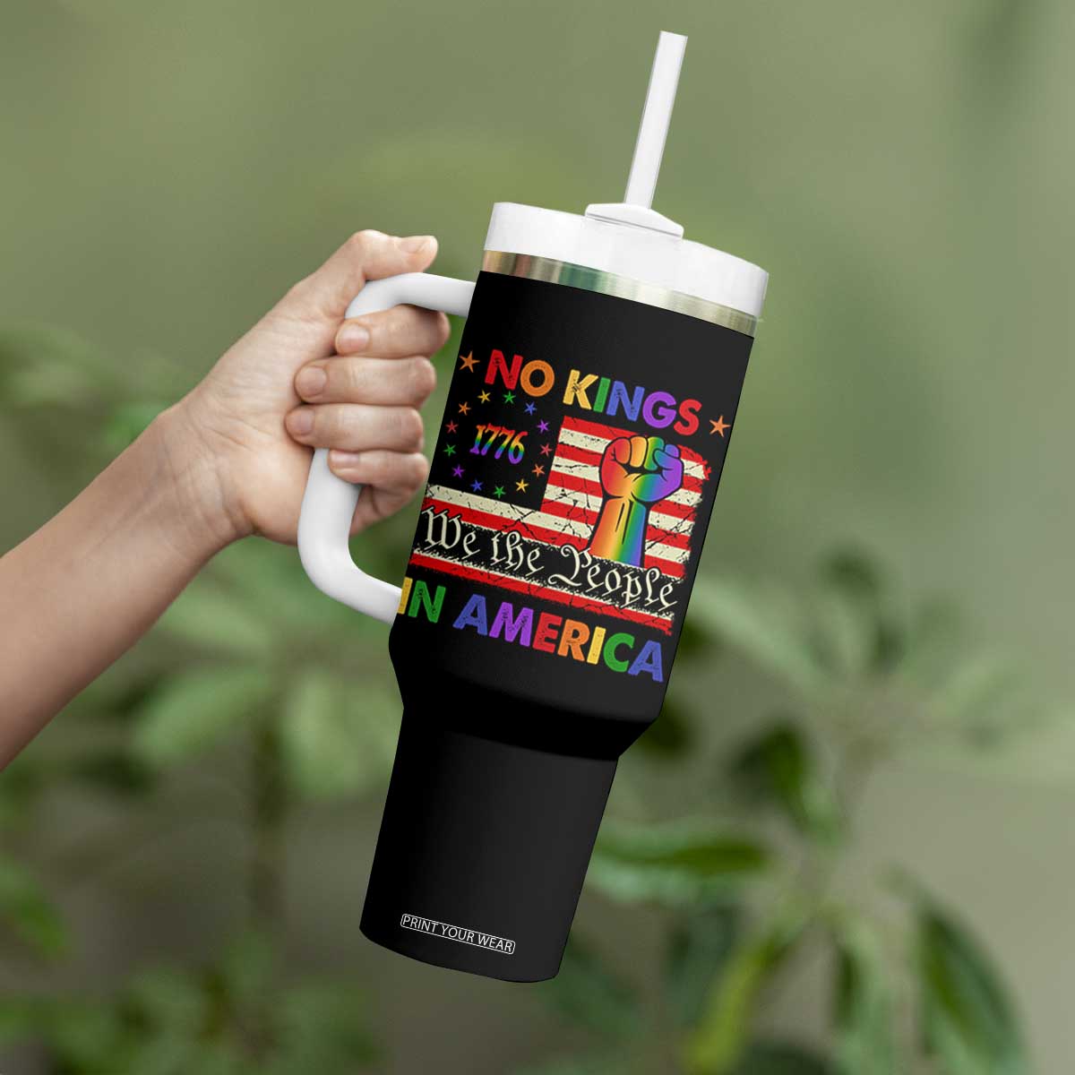 No Kings In America Rainbow Flag Tumbler With Handle TS02 Print Your Wear