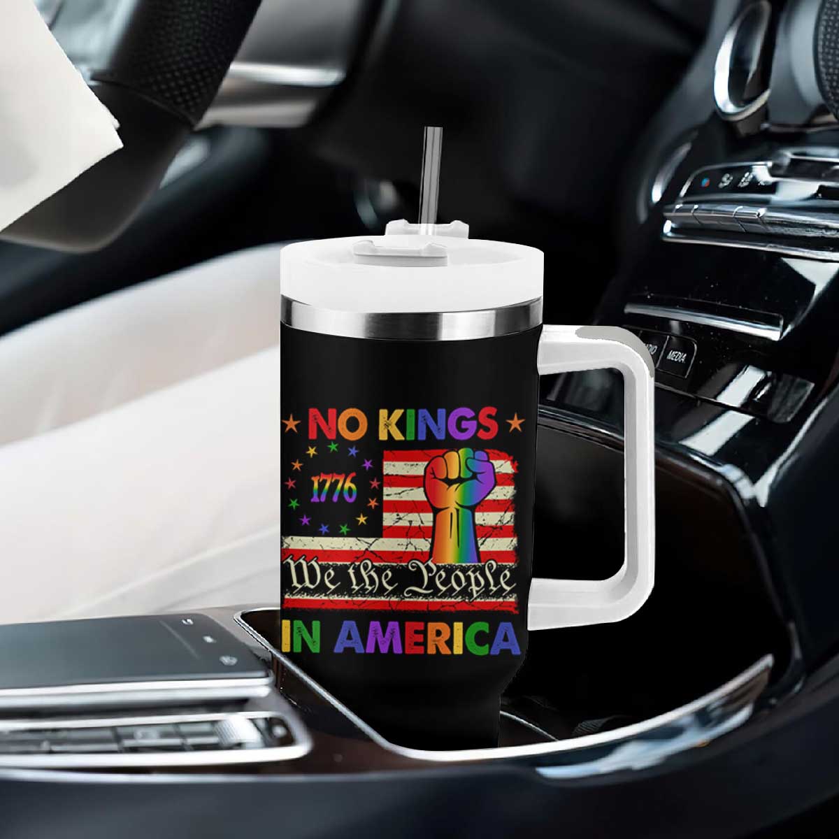 No Kings In America Rainbow Flag Tumbler With Handle TS02 Print Your Wear