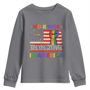 No Kings In America Rainbow Flag Youth Sweatshirt TS02 Charcoal Print Your Wear