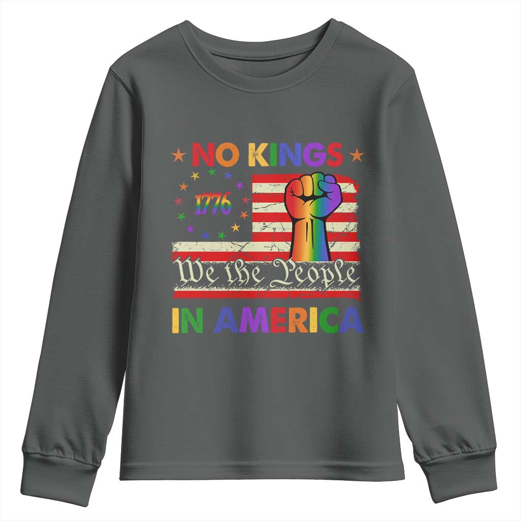 No Kings In America Rainbow Flag Youth Sweatshirt TS02 Dark Heather Print Your Wear