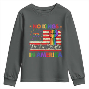 No Kings In America Rainbow Flag Youth Sweatshirt TS02 Dark Heather Print Your Wear