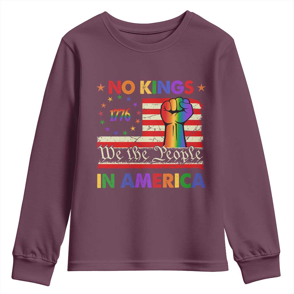No Kings In America Rainbow Flag Youth Sweatshirt TS02 Maroon Print Your Wear