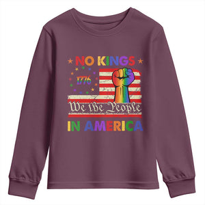 No Kings In America Rainbow Flag Youth Sweatshirt TS02 Maroon Print Your Wear