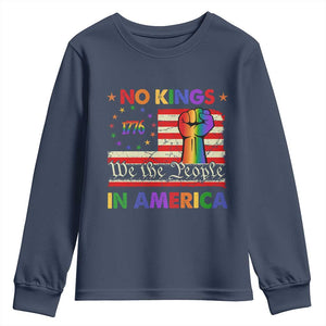 No Kings In America Rainbow Flag Youth Sweatshirt TS02 Navy Print Your Wear