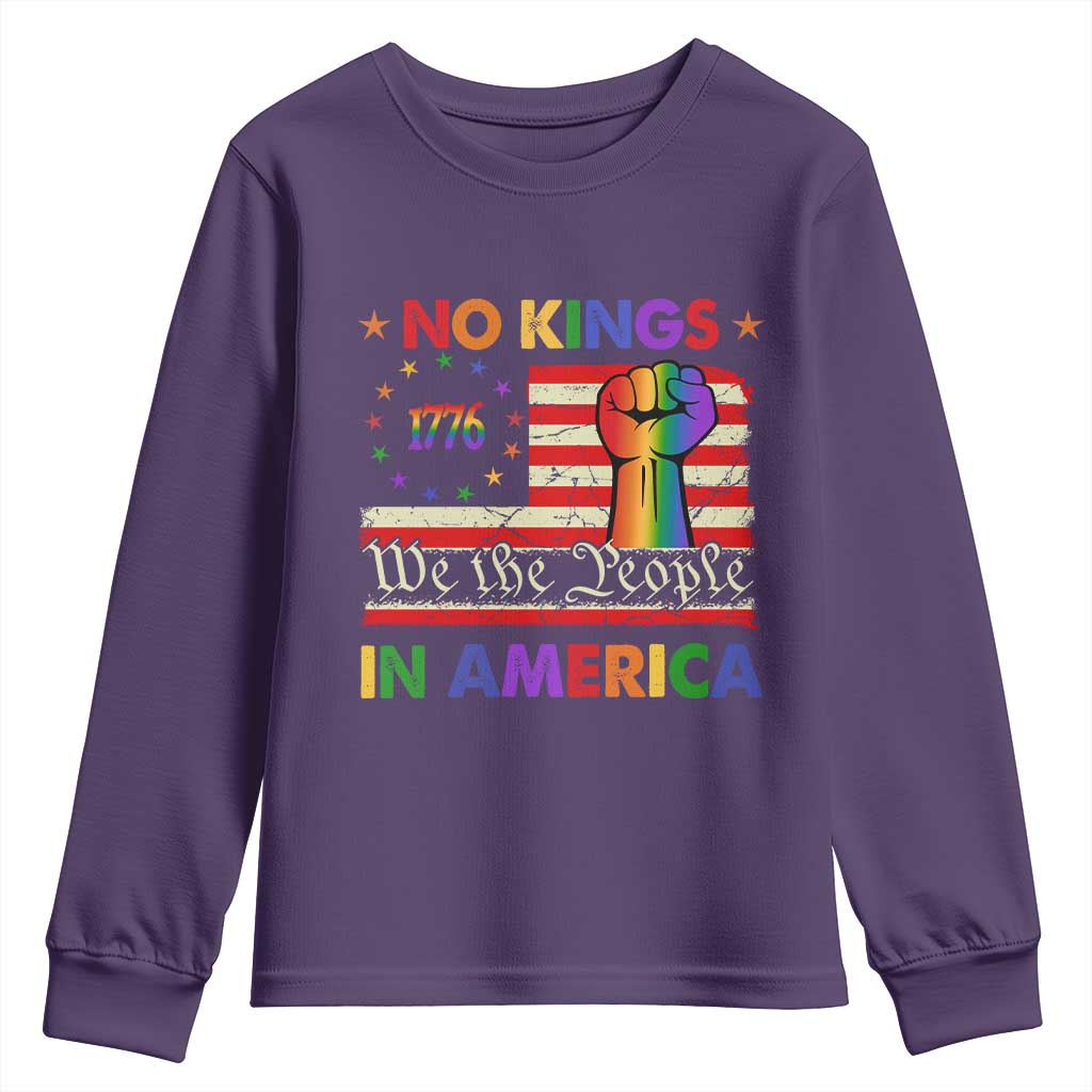 No Kings In America Rainbow Flag Youth Sweatshirt TS02 Purple Print Your Wear