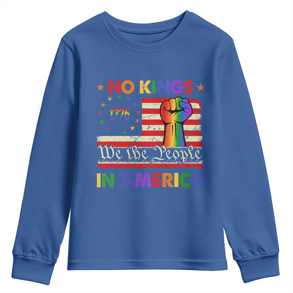 No Kings In America Rainbow Flag Youth Sweatshirt TS02 Royal Blue Print Your Wear
