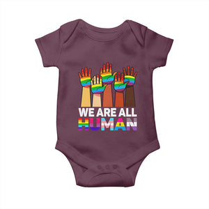 We Are All Human Rainbow Hands Baby Onesie LGBTQ+ Unity Equality Pride Month TS02 Maroon Print Your Wear