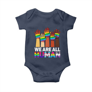 We Are All Human Rainbow Hands Baby Onesie LGBTQ+ Unity Equality Pride Month TS02 Navy Print Your Wear