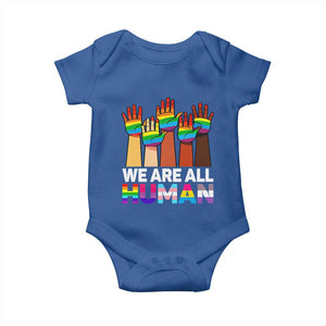 We Are All Human Rainbow Hands Baby Onesie LGBTQ+ Unity Equality Pride Month TS02 Royal Blue Print Your Wear