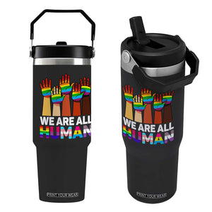 We Are All Human Rainbow Hands Flip Straw Tumbler LGBTQ+ Unity Equality Pride Month TS02 One Size: 30 oz Black Print Your Wear