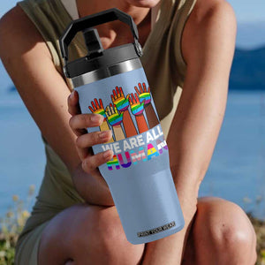 We Are All Human Rainbow Hands Flip Straw Tumbler LGBTQ+ Unity Equality Pride Month TS02 One Size: 30 oz Light Blue Print Your Wear