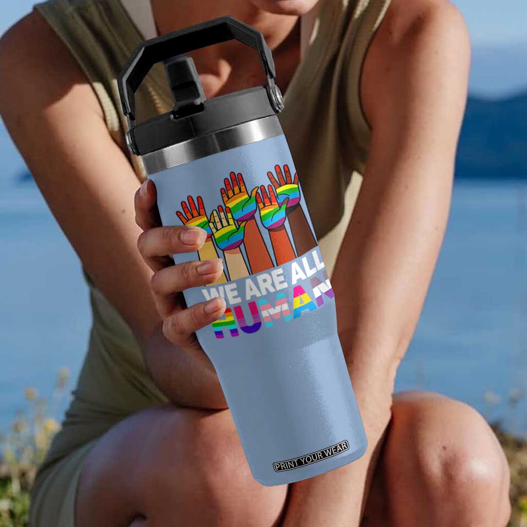 We Are All Human Rainbow Hands Flip Straw Tumbler LGBTQ+ Unity Equality Pride Month TS02 One Size: 30 oz Light Blue Print Your Wear