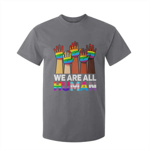 We Are All Human Rainbow Hands T Shirt For Kid LGBTQ+ Unity Equality Pride Month TS02 Charcoal Print Your Wear