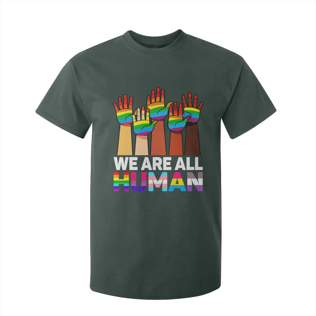 We Are All Human Rainbow Hands T Shirt For Kid LGBTQ+ Unity Equality Pride Month TS02 Dark Forest Green Print Your Wear