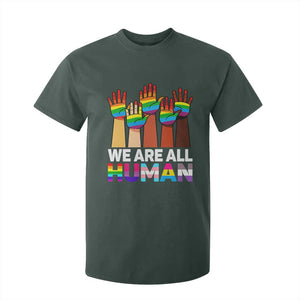 We Are All Human Rainbow Hands T Shirt For Kid LGBTQ+ Unity Equality Pride Month TS02 Dark Forest Green Print Your Wear