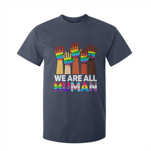 We Are All Human Rainbow Hands T Shirt For Kid LGBTQ+ Unity Equality Pride Month TS02 Navy Print Your Wear