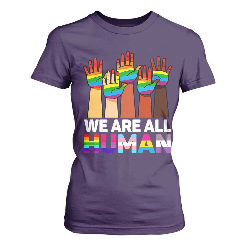 We Are All Human Rainbow Hands T Shirt For Women LGBTQ+ Unity Equality Pride Month TS02 Purple Print Your Wear